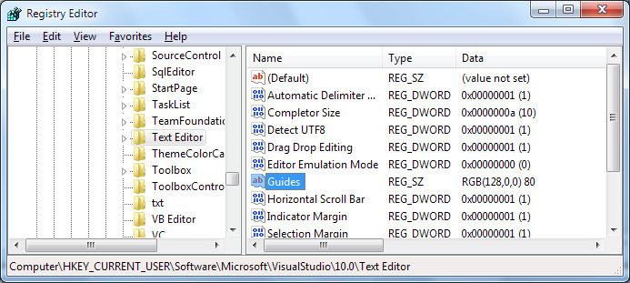 Editor Guidelines Registry Editor Screenshot